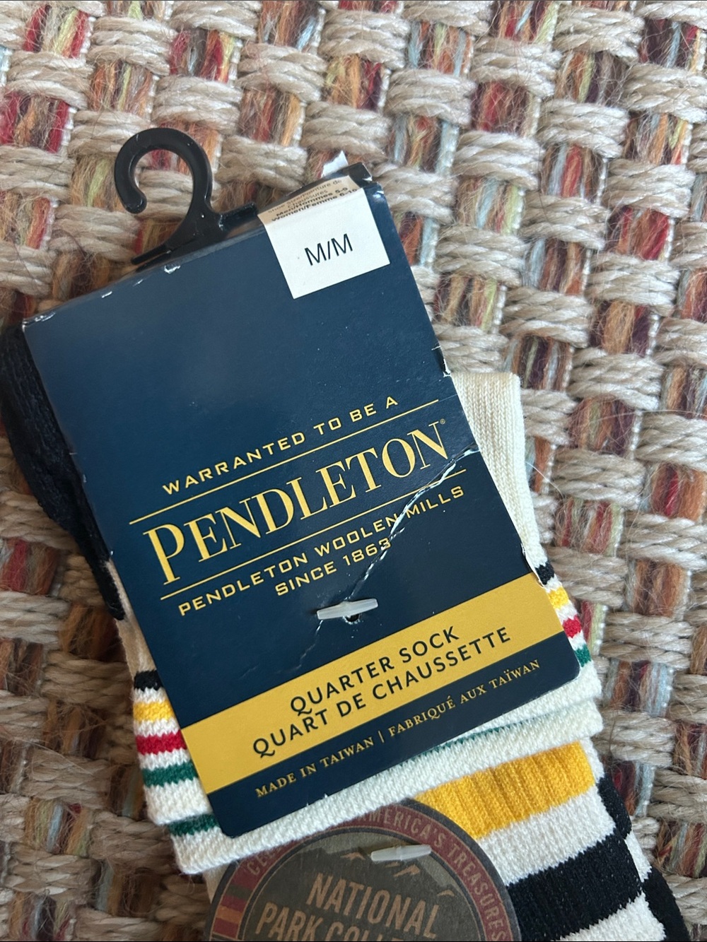 Pendleton Black, White, Yellow & Green Striped Quarter Socks - Picture 2 of 4